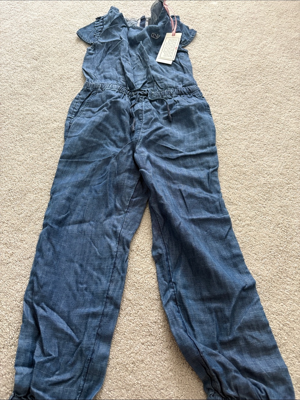 Adorable girls chambray jumpsuit